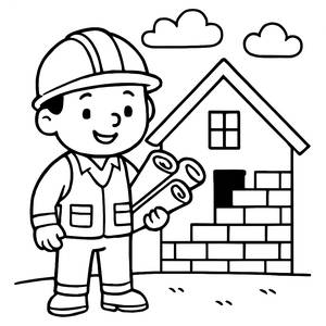 Cheerful Construction Worker Coloring Page