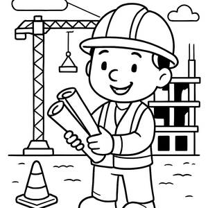 Cheerful Construction Worker Coloring Page