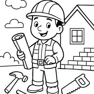 Cheerful Construction Worker Coloring Page