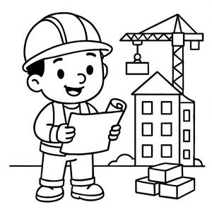 Cheerful Construction Worker Coloring Page