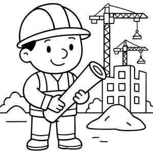 Cheerful Construction Worker Coloring Page