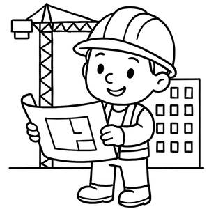 Cheerful Construction Worker Coloring Page