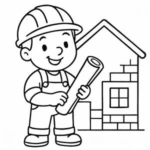 Cheerful Construction Worker Coloring Page