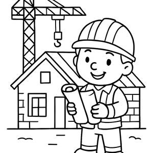 Cheerful Construction Worker Coloring Page