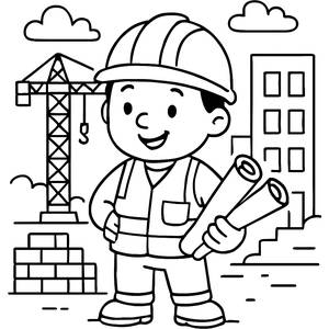 Cheerful Construction Worker Coloring Page