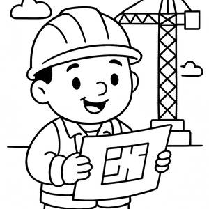 Cheerful Construction Worker Coloring Page