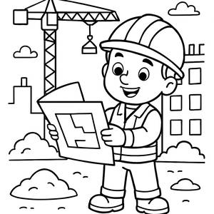 Раскраска: Веселый Строитель с Чертежом
