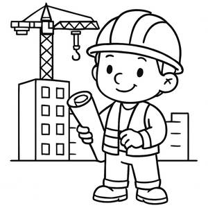 Cheerful Construction Worker Coloring Page