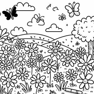 Page à Colorier de Marguerites Joyeuses et Papillons