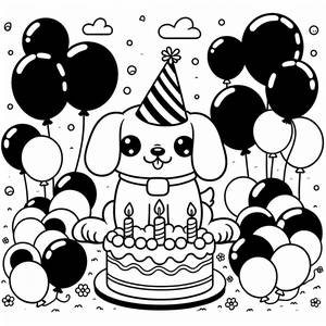 Cheerful Dog Birthday Coloring Page