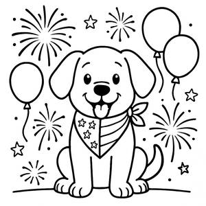 Fröhlicher Hund Malvorlage zum Unabhängigkeitstag