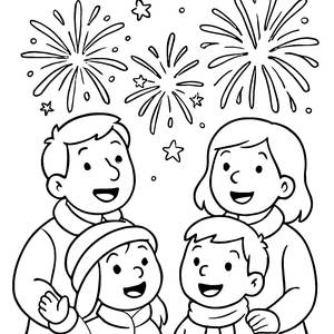 Fröhliche Familie beim Feuerwerk Ausmalbild