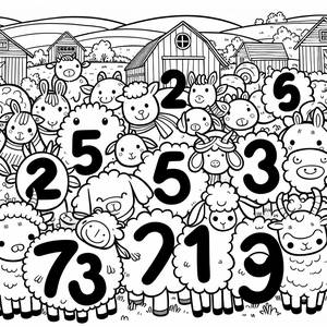 Fröhliche Bauernhof-Malvorlage mit Zählenden Tieren