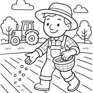 Cheerful Farmer Planting Seeds Coloring Page