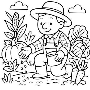 Pagina da Colorare del Felice Contadino che Pianta Semi