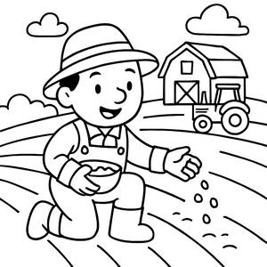 Cheerful Farmer Planting Seeds Coloring Page