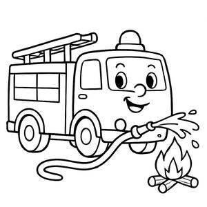 Página para Colorir de um Alegre Caminhão de Bombeiros