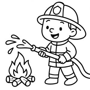 Cheerful Firefighter Coloring Page