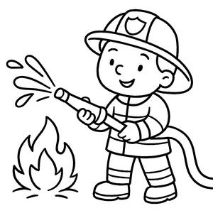 Pagina da Colorare del Pompiere Allegro