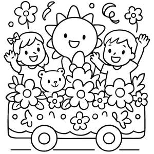 Cheerful Flower Parade Float Coloring Page