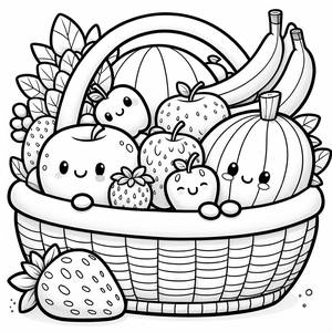 Pagina da Colorare del Felice Cesto di Frutta