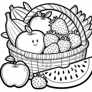 Cheerful Fruit Basket Coloring Page