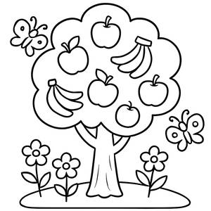 Página para Colorir da Árvore Frutífera Alegre