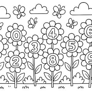 Cheerful Garden Coloring Page for Counting Butterflies