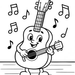 Cheerful Guitar Character Coloring Page