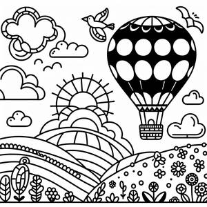 Cheerful Hot Air Balloon Coloring Page