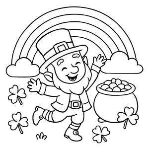 Cheerful Leprechaun Dancing Coloring Page