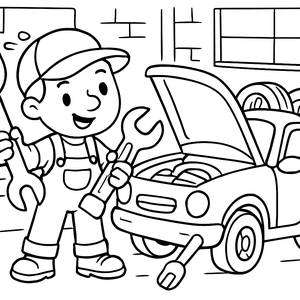 Cheerful Mechanic Coloring Page