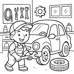Cheerful Mechanic Coloring Page