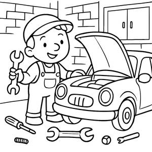 Cheerful Mechanic Coloring Page