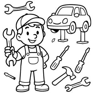 Página para Colorir do Mecânico Feliz