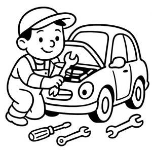 Cheerful Mechanic Coloring Page