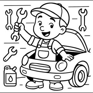 Cheerful Mechanic Coloring Page