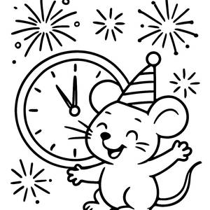Fröhliche Maus Neujahrs-Ausmalbild