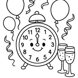 Cheerful New Year Clock Coloring Page