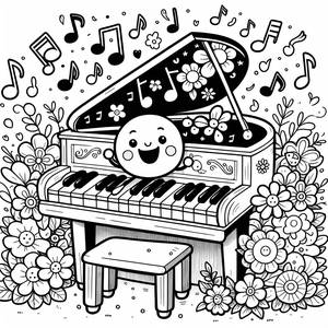 Cheerful Piano Coloring Page