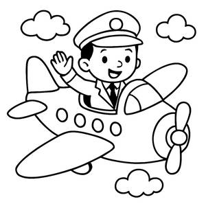 Cheerful Pilot Coloring Page