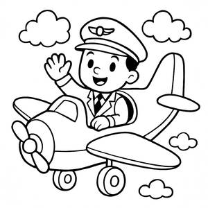 Cheerful Pilot Coloring Page