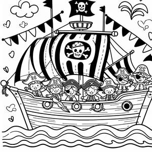 Раскраска Веселого Пиратского Корабля