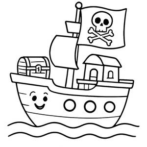 Cheerful Pirate Ship Coloring Page