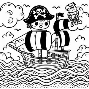 Cheerful Pirate Ship Coloring Page