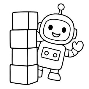 Pagina da Colorare del Robot Allegro e dei Blocchi Colorati