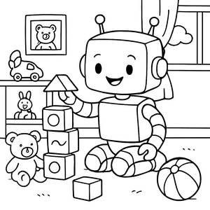 Página para Colorear del Robot Alegre