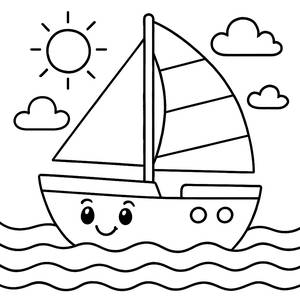 Cheerful Sailboat Coloring Page
