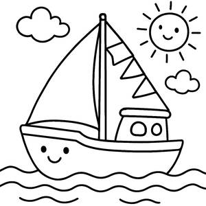 Fröhliches Segelboot Ausmalbild