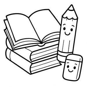 Fröhliche Schulmaterialien Ausmalbild